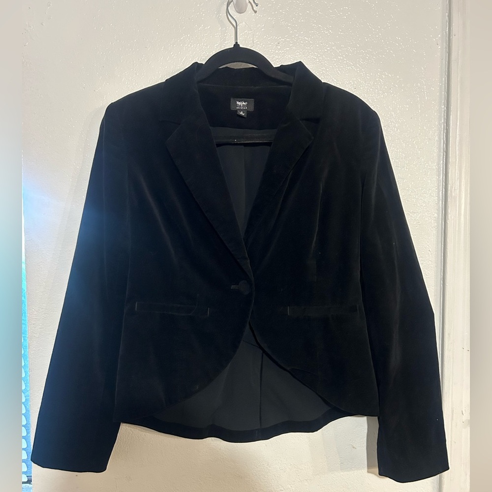 Mossimo Stretch Womens Sz S Black Velvet Single Button Tuxedo Blazer Jacket (167